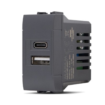 MAPAM ART PRESA USB A+C 5V 2.4A NERA 833B
