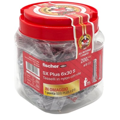 FISCHER TASSELLO PLASTICA d.6x25 200pz+1 PUNTA SDS OMAGGIO